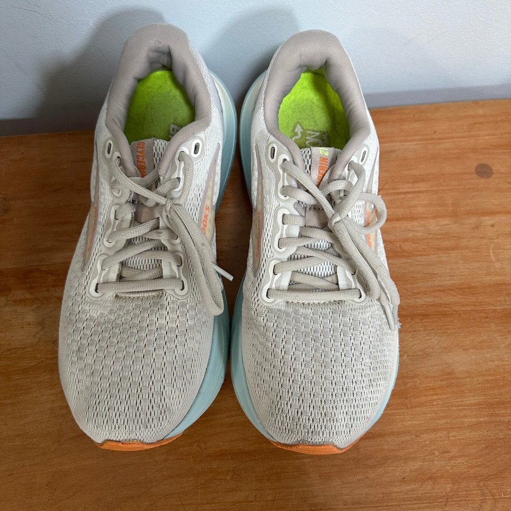 Brooks Glycerin 21 Running Shoes Women 8 Tan Blue 1204081B195 Neutral‎ Cushion